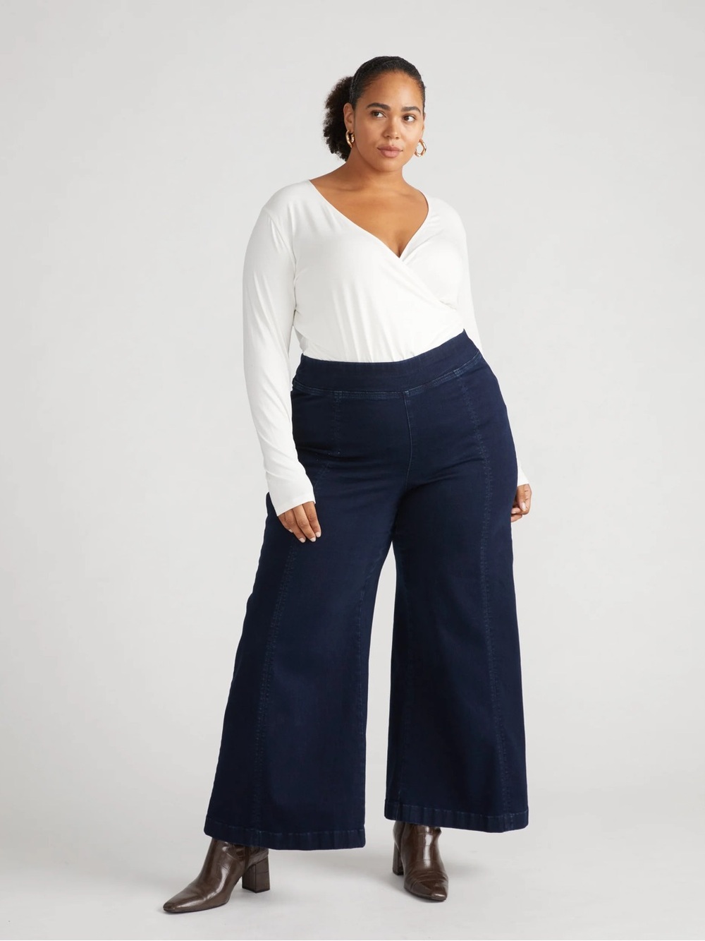 Universal Standard Olivia Pintuck Wide Leg Jeans – Size S (14/16) – Dark Indigo